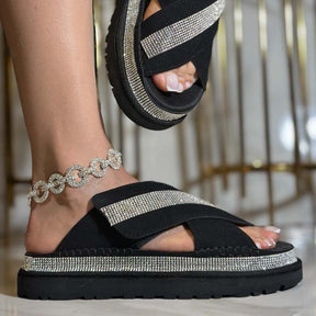 Crystal Stone Special Design Suede Slippers