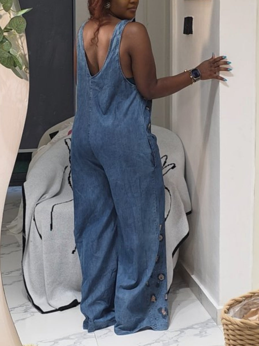 Shiny Denim Jumpsuit