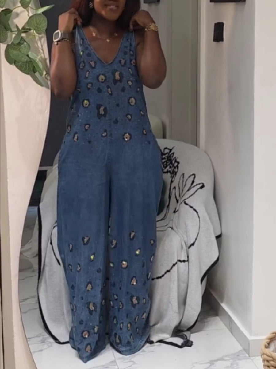 Shiny Denim Jumpsuit