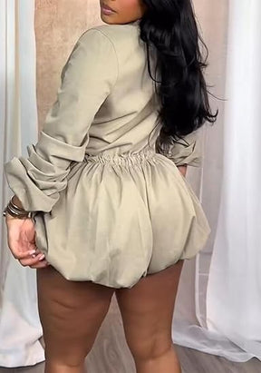 Drawstring Long Sleeve Romper