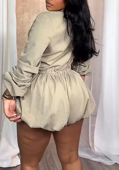 Drawstring Long Sleeve Romper