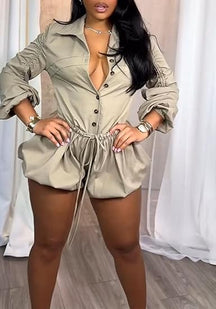 Drawstring Long Sleeve Romper