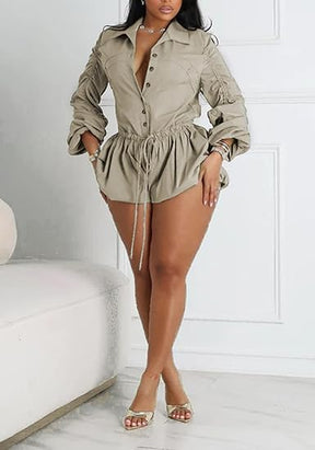 Drawstring Long Sleeve Romper