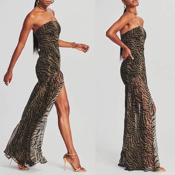Tiger Stripe Mesh Patchwork Maxi Dress