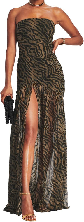 Tiger Stripe Mesh Patchwork Maxi Dress
