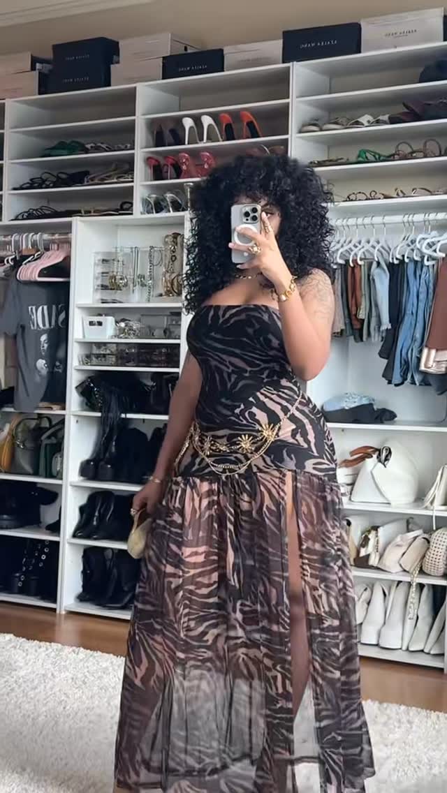 Tiger Stripe Mesh Patchwork Maxi Dress