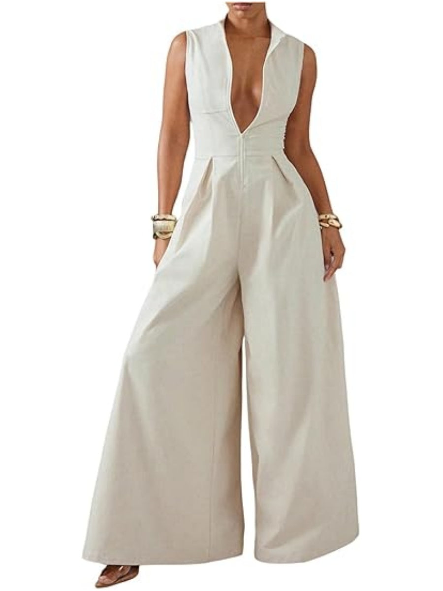 Zip Up Wide Leg Jumpsuits