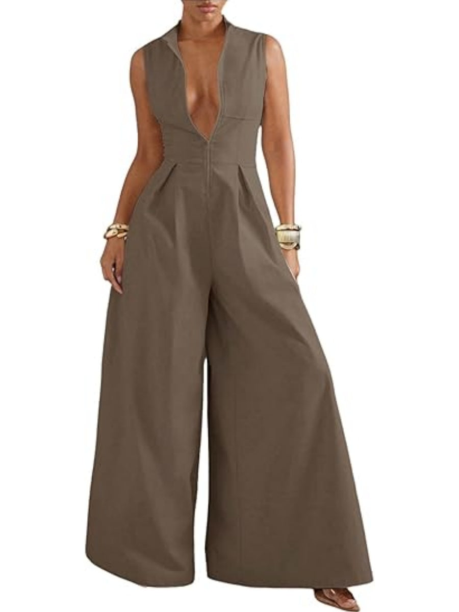 Zip Up Wide Leg Jumpsuits