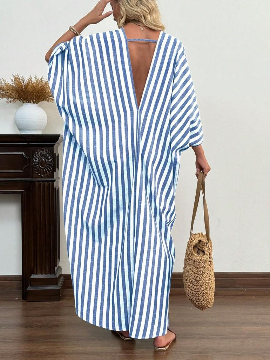 Striped Print Batwing Sleeve Casual Dress
