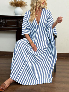 Striped Print Batwing Sleeve Casual Dress