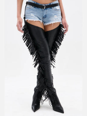 BLACK STILETTO WESTERN CHAP BOOT