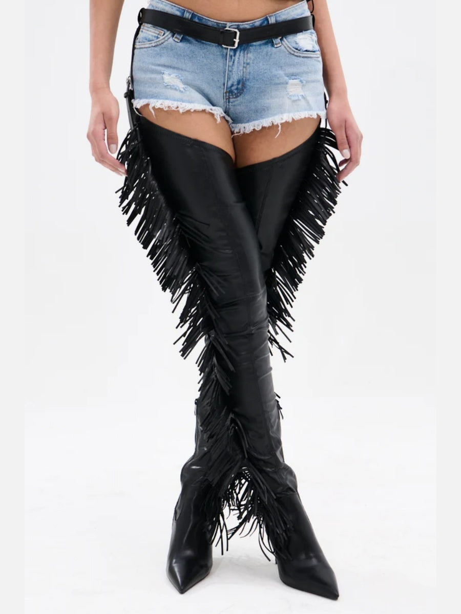 BLACK STILETTO WESTERN CHAP BOOT