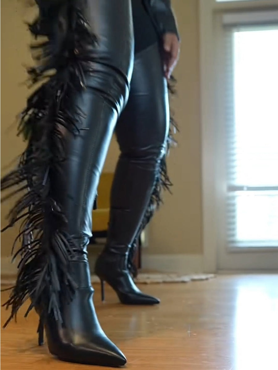 BLACK STILETTO WESTERN CHAP BOOT
