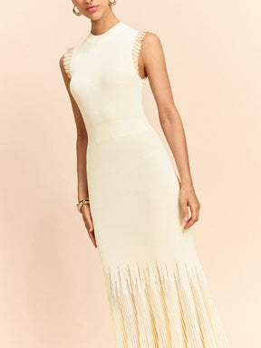 Tulle-Paneled Ruffled Knit Maxi Dress