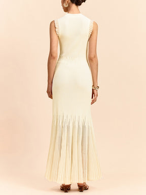 Tulle-Paneled Ruffled Knit Maxi Dress