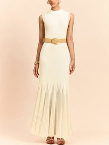 Tulle-Paneled Ruffled Knit Maxi Dress