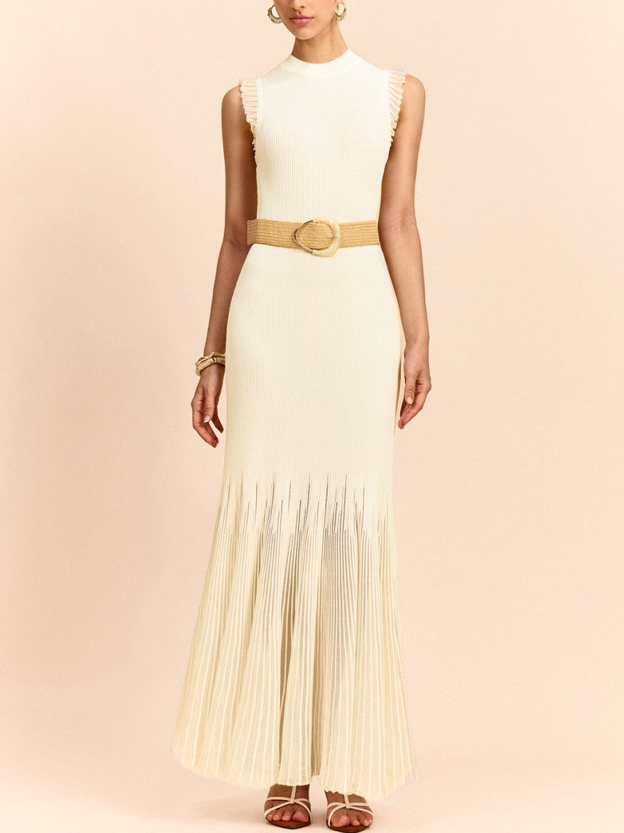 Tulle-Paneled Ruffled Knit Maxi Dress