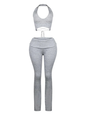 Ribbed Knit Halter Top & Pants SET