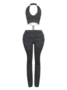 Ribbed Knit Halter Top & Pants SET