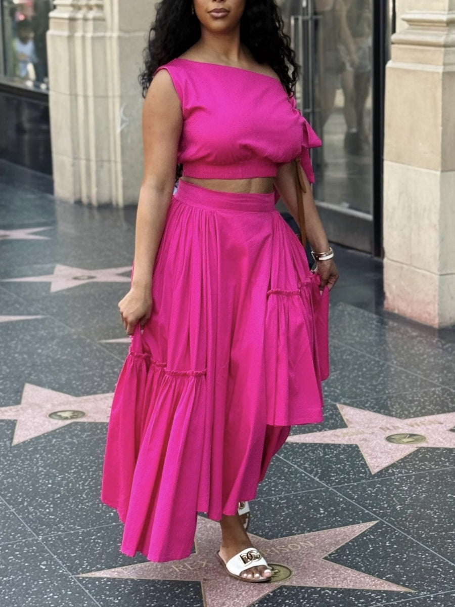 Cropped Top Skirt Set