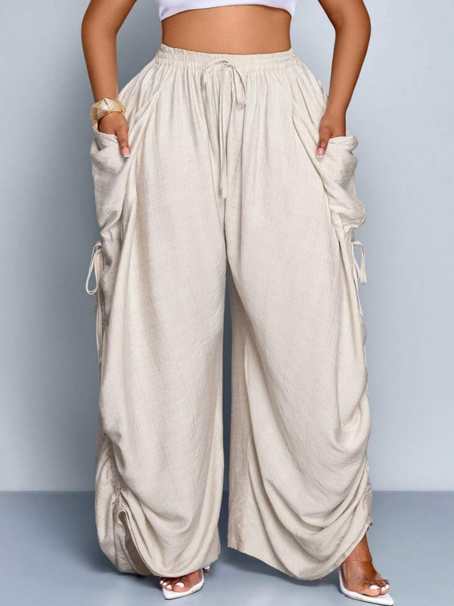 Solid Color Tie-Waist Wide Leg Pant