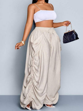 Solid Color Tie-Waist Wide Leg Pant