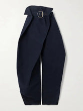 Asymmetric Layered Belted Organic Cotton-Twill Tapered Pants