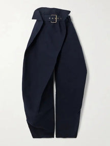 Asymmetric Layered Belted Organic Cotton-Twill Tapered Pants