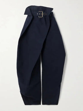 Asymmetric Layered Belted Organic Cotton-Twill Tapered Pants