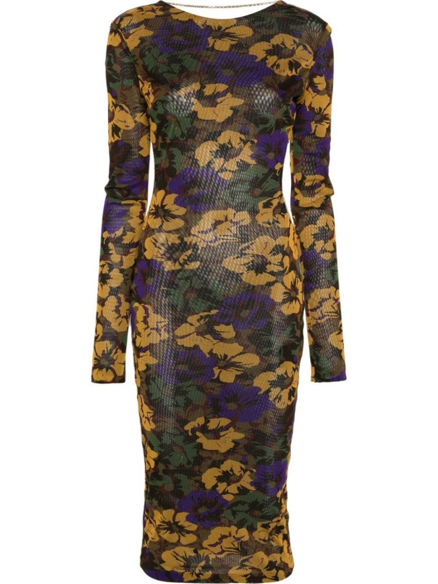 Floral-Print Mesh Maxi Dress