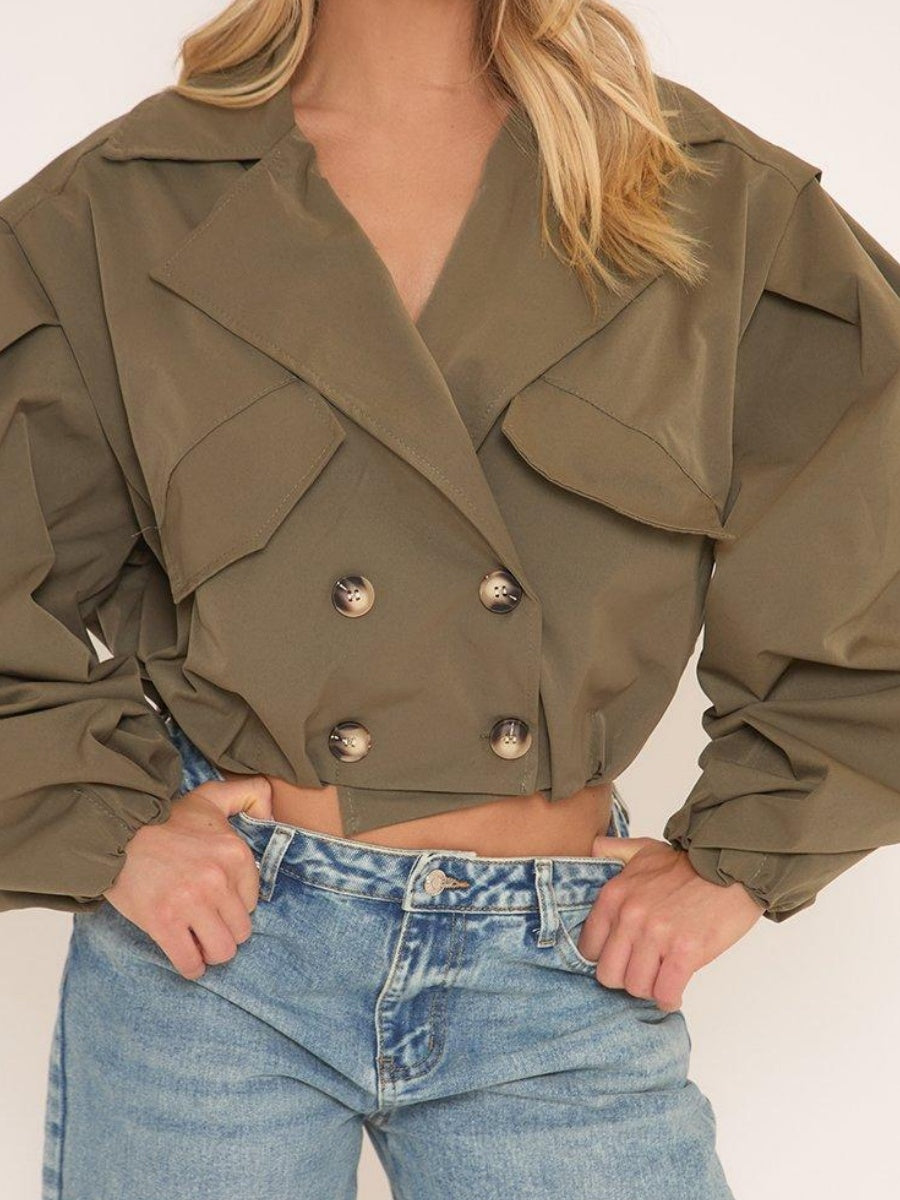 Long Sleeve Cinched Waist Cropped Trench Coat