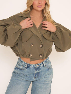 Long Sleeve Cinched Waist Cropped Trench Coat