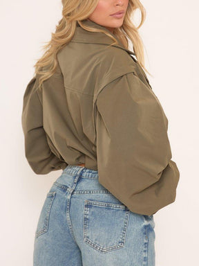 Long Sleeve Cinched Waist Cropped Trench Coat