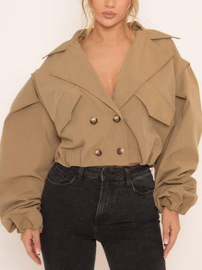 Long Sleeve Cinched Waist Cropped Trench Coat