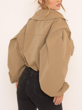 Long Sleeve Cinched Waist Cropped Trench Coat