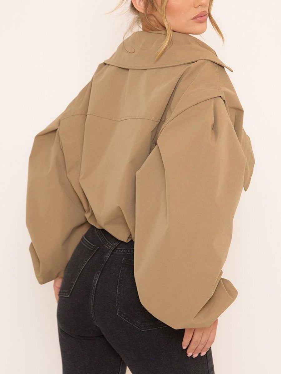 Long Sleeve Cinched Waist Cropped Trench Coat