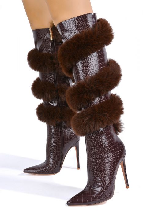 Crocodile Finish Knee High Heel