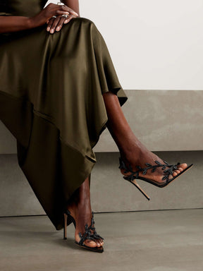 Crystal-Embellished Leather And PVC Sandals