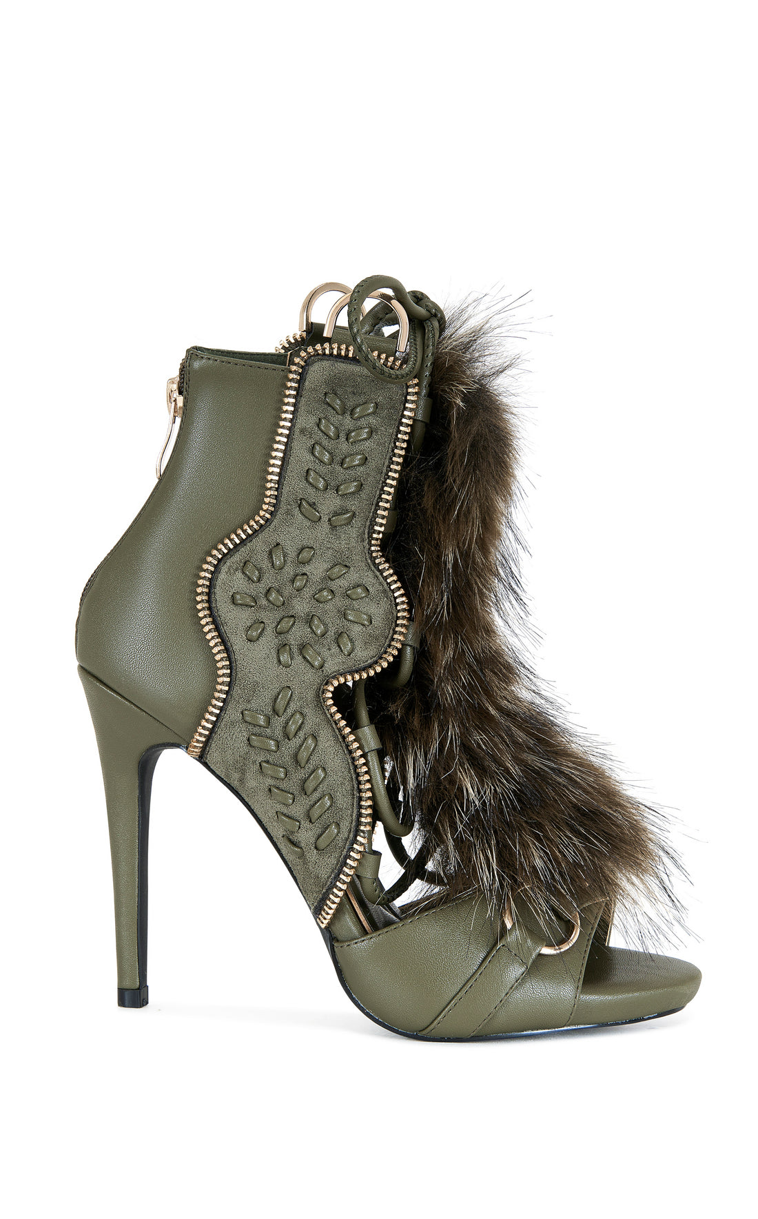 Faux Fur Open Toe Bootie