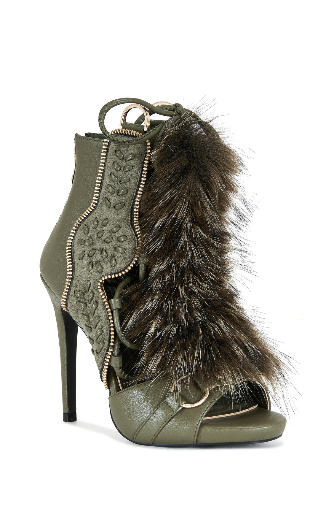Faux Fur Open Toe Bootie