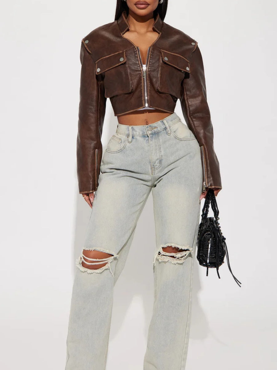 Faux Leather Fitted Jacket