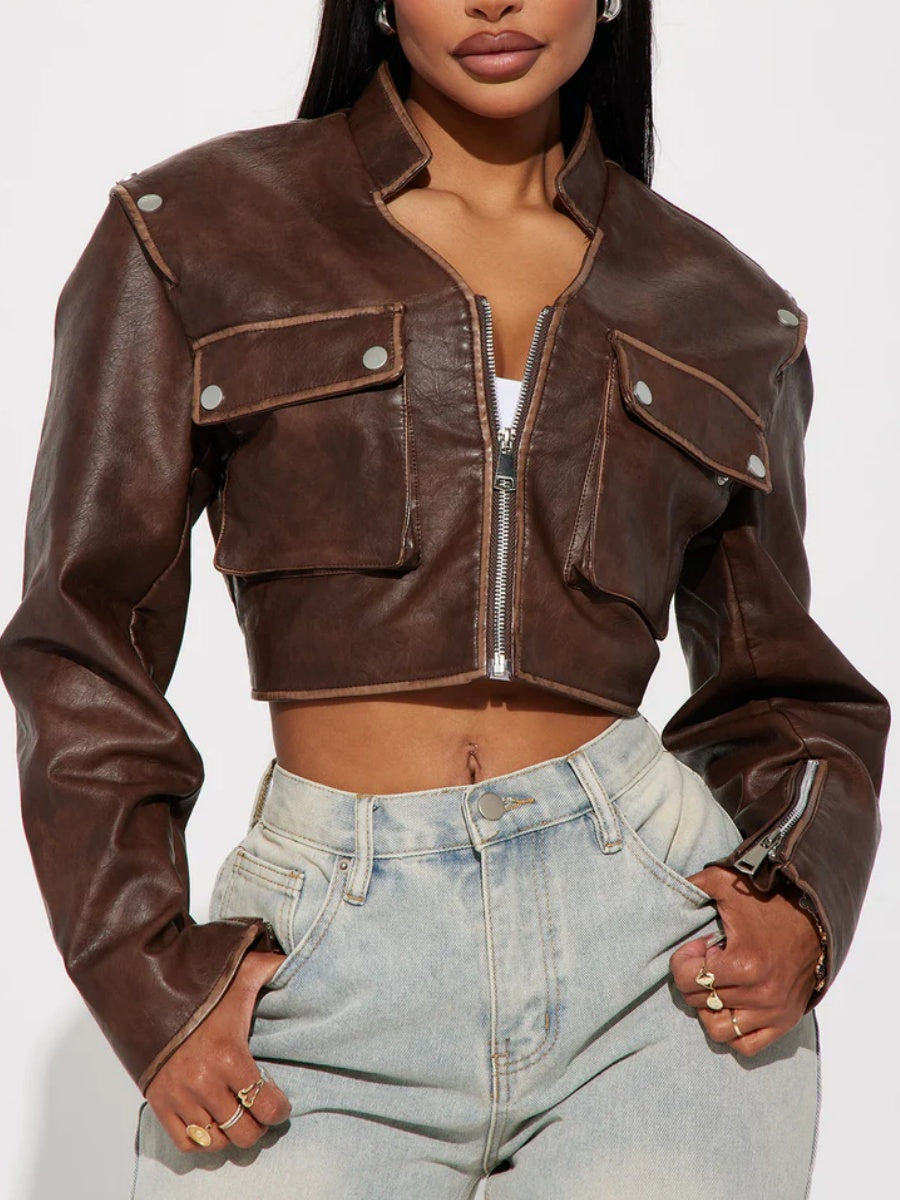 Faux Leather Fitted Jacket