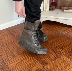 Laced Leather High Top Boots