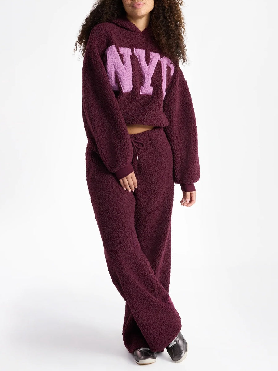 Embroidered Plush Pullover Hoodie Set