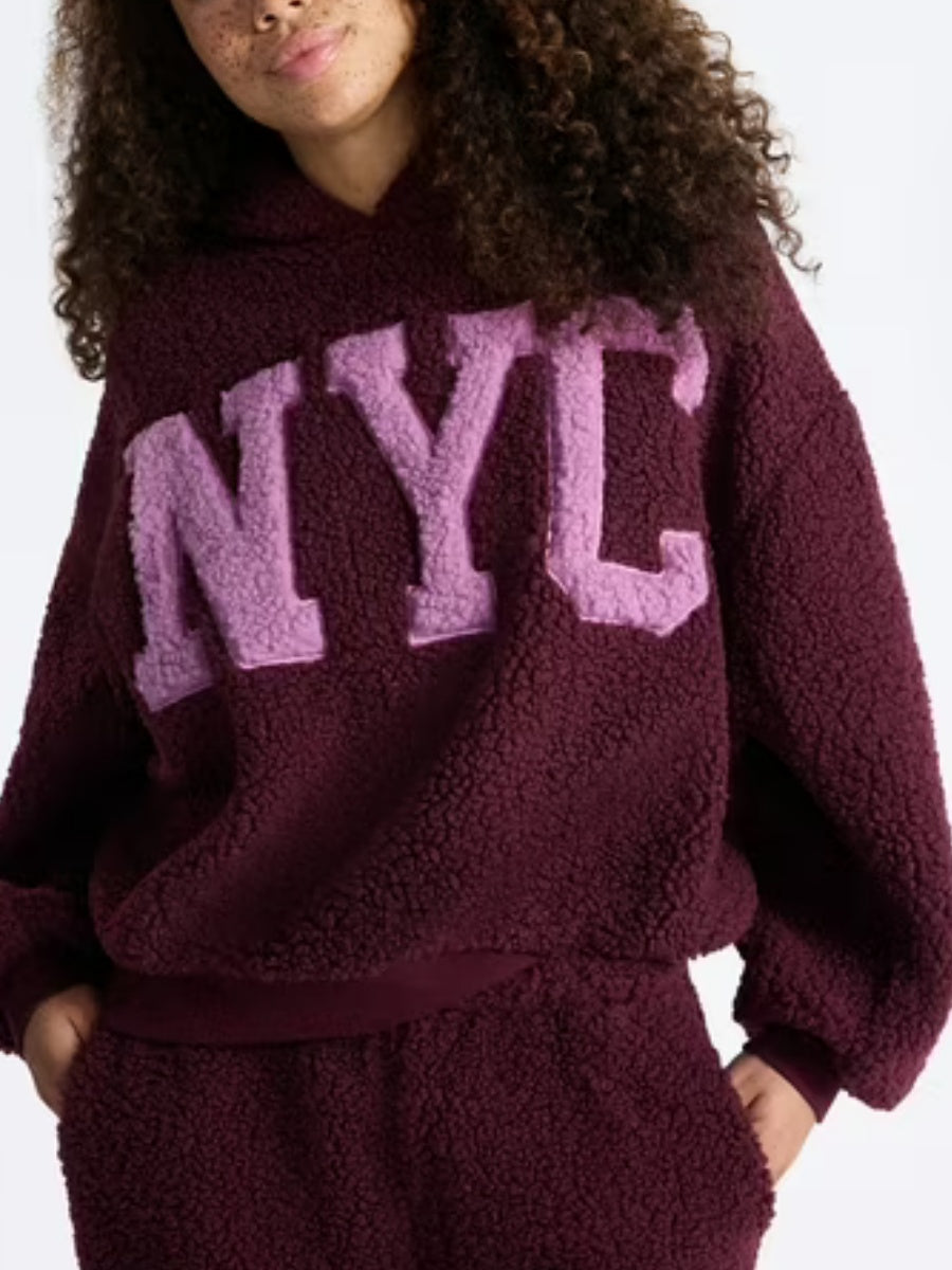 Embroidered Plush Pullover Hoodie Set