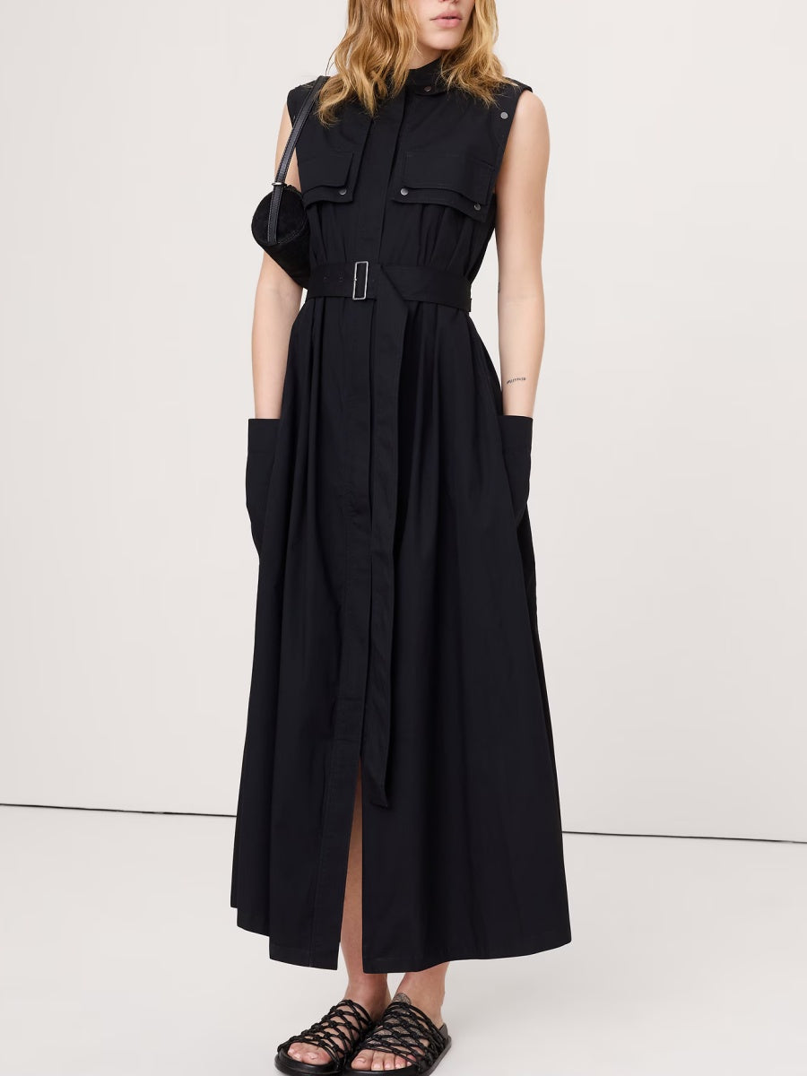 Stretch-Cotton Utility Maxi Dress