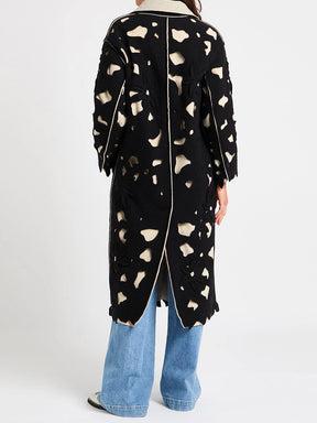 Floral Appliqués Single-breasted Cutout Coat