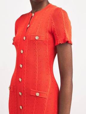 Threaded Single-breasted Knitted Dress