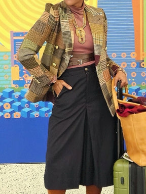 Fashion Button Up Patchwork Tweed Blazer