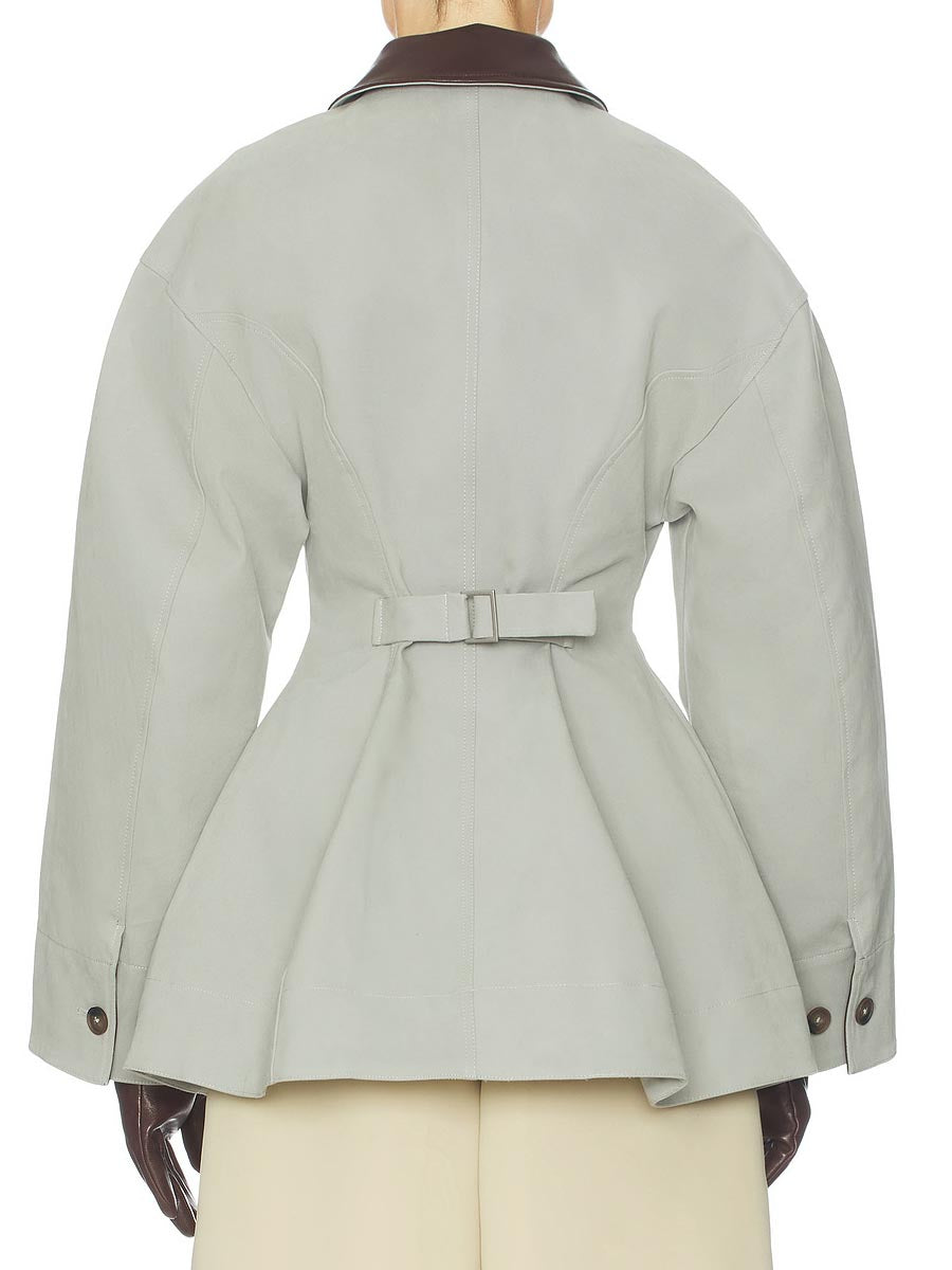 Faux Leather Collar Patchwork Zip Up Jacket